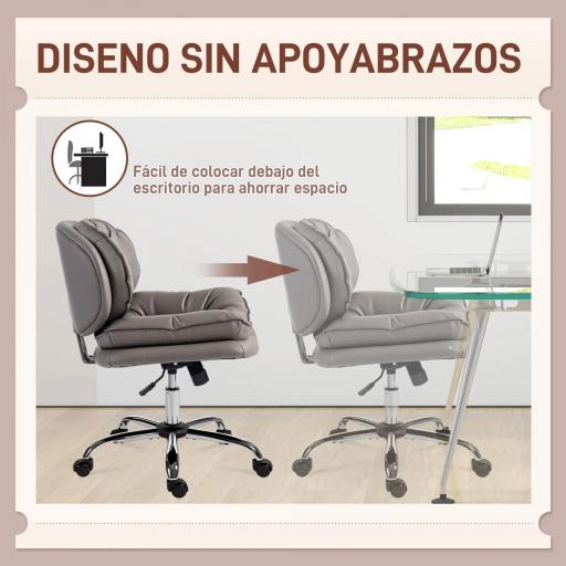 Silla de Oficina Piernas Cruzadas con Asiento Ancho Ruedas Altura Ajustable Doble Acolchado Función Basculante Gris [5]