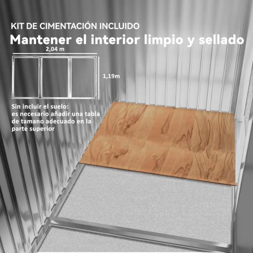 Cobertizo de Jardín 2,42 m² 213x130x185 cm con 2 Puertas Corredizas Techo Inclinado y 4 Ventanas Efecto Madera [5]