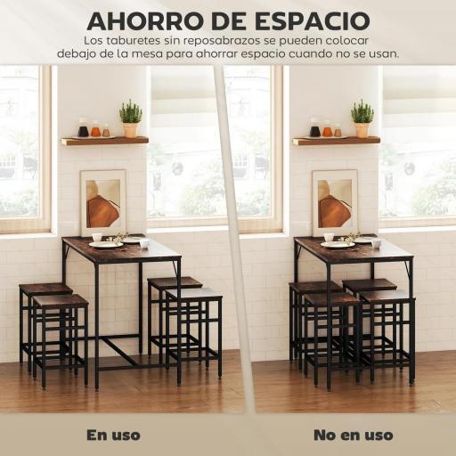 Mesa Alta de Cocina con 4 Taburetes Industrial Reposapiés Ahorro de Espacio para Espacios Reducidos Marrón Rústico [2]