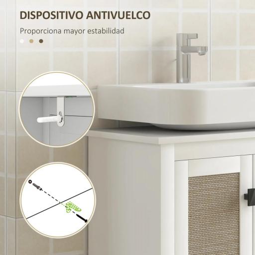 Mueble para Debajo del Lavabo con 2 Puertas 2 Estantes y Sistema Antivuelco para Cuarto Baño 60x30x60 cm Blanco [9]