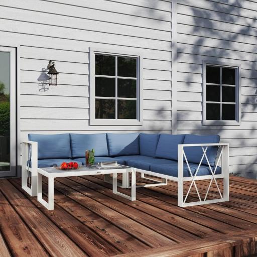 Conjunto de Jardín Exterior con 2 Sofás de 2 Plazas con Asiento Ajustable Sofá de Esquina y Mesa de Centro Beige y Gris [7]