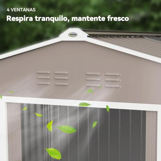 Cobertizo de Jardín 4,9 m² 277x195x192 cm con 2 Puertas Correderas Techo de Fibra de Vidrio y 4 Ventanas Gris Claro [6]