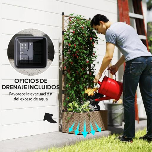 Jardinera Exterior Grande de Ratán con Enrejado y 2 Macetas Extraíbles para Plantas Trepadoras 57x30x150 cm Natural [4]