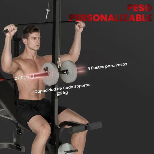 Banco de Musculación con Soporte para Barra Ajustable Extensión de Piernas Curl de Predicador y Mariposa para Gimnasio [5]
