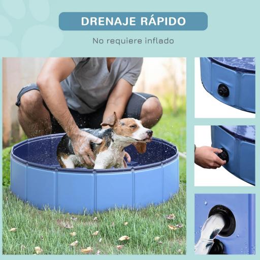 Piscina Plegable para Perros Gatos Ø80x20 cm Bañera Portátil para Mascotas PVC Antideslizante Múltiples Usos Color Azul [7]