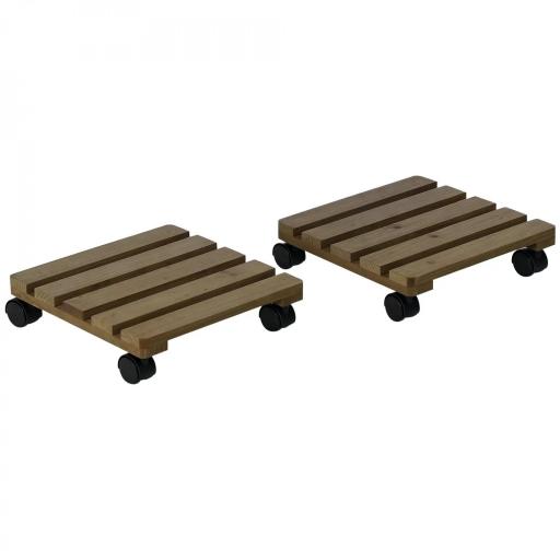 Pack de 2 Plataformas con Ruedas de Madera Soportes para Plantas Macetas Exterior Interior Carga 50 kg Marrón Oscuro [7]