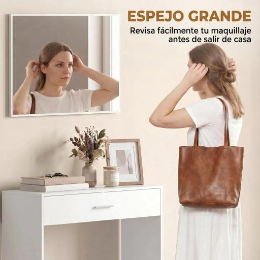 Recibidor de Entrada con Espejo Cajón y Estante Mueble de Recibidor para Pasillo 91,5x27,9x85,5 cm Blanco [5]