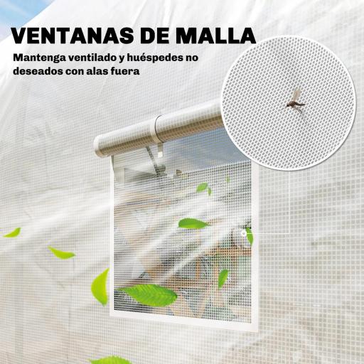 Invernadero de Túnel 3,5x2x2 m con 6 Ventanas de Malla y Puerta Enrollable con Cremallera Anti-UV Blanco [4]