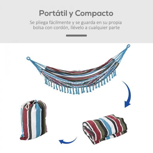 Hamaca Doble Portátil de Algodón 285x150 cm con Bolsa de Transporte para Exteriores Patio Jardín Playa Camping Carga 120 kg Multicolor [3]