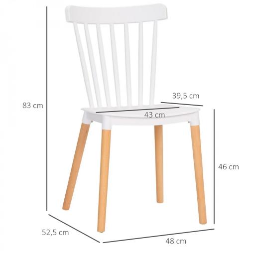 Juego de 4 Sillas de Comedor Estilo Nórdico con Respaldo de Polipropileno y Patas de Madera 48x52,5x83 cm Blanco [1]