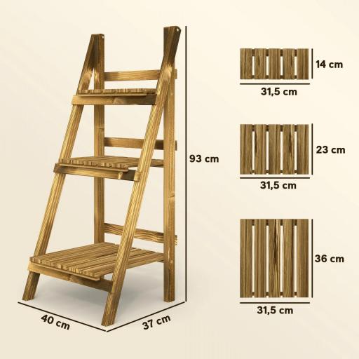 Soporte para Plantas de Madera de 3 Niveles Estantería para Plantas Plegable Soporte para Macetas 40x37x93 cm Natural [4]