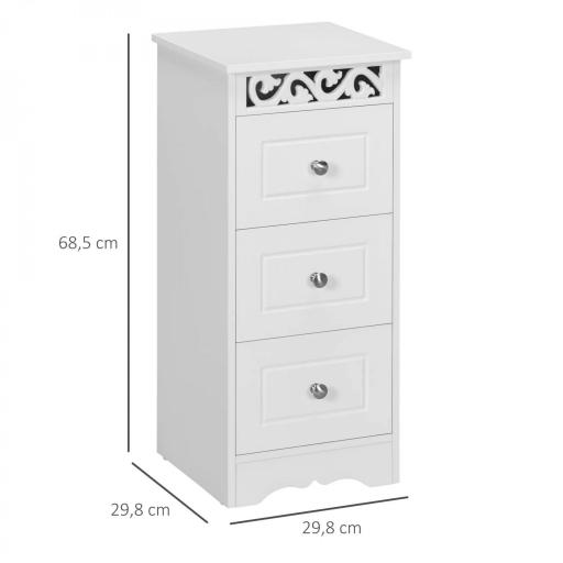 Armario de Almacenamiento Cajonera Blanca Cómoda con 3 Cajones para Cocina Comedor Salón Dormitorio 29,8x29,8x68,5 cm [1]