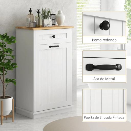 Armario de Baño con Cajón Cesto para la Ropa y Diseño Anti-vuelco Mueble de Baño Moderno 52x33x90 cm Blanco [3]
