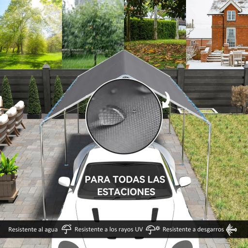 Carpa Garaje para Coche 3x6 m Cochera Portátil Impermeable con Toldo de Tela PE y Marco de Acero Galvanizado Gris [2]
