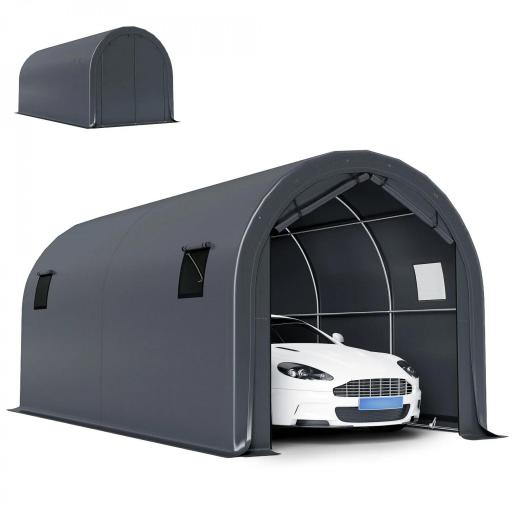 Garaje Exterior para Coche 3x6 m Impermeable con Tejido PE Resistente Marco de Metal Galvanizado UPF 30+ Gris Oscuro [8]