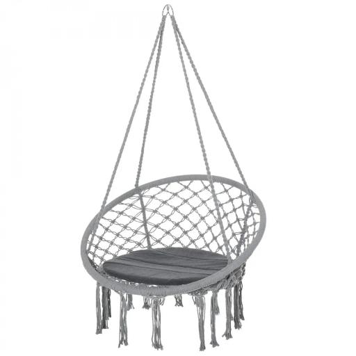 Silla Colgante Redondo de Ø60 cm Silla Hamaca Columpio con Cojín y Cuerda de Algodón para Interior y Exterior Carga 120 kg 80x80x42 cm Gris [8]