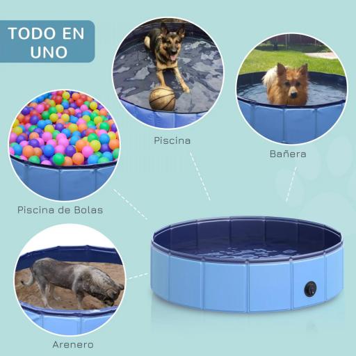 Piscina Plegable para Perros Gatos Ø80x20 cm Bañera Portátil para Mascotas PVC Antideslizante Múltiples Usos Color Azul [2]