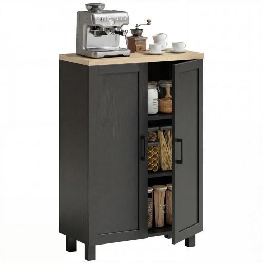 Aparador de Salón Estrecho de 2 Puertas Armario de Cocina con Estante Ajustable para Entrada 60x30x90 cm Negro [8]