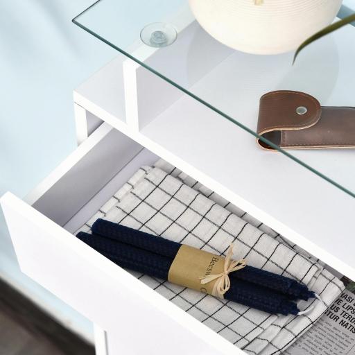 Organizador de Zapatos Multifuncional Zapatero con 3 Cajones Estante de Vidrio Asa de Aluminio para Pasillo Tablero de Partículas Carga 50 kg 60x24x105,5 cm Blanco [7]