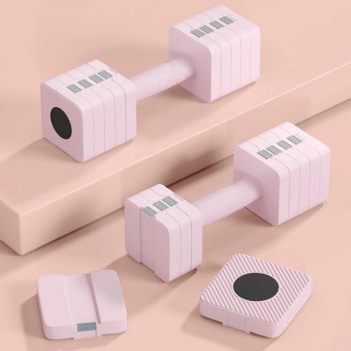 Juego de Mancuernas 10 kg con Mango Antideslizante y Diseño Cuadrado para Entrenamiento en Casa Gimnasio Rosa [2]