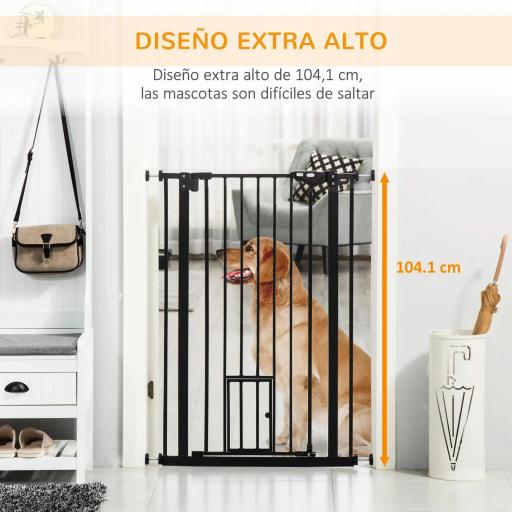Barrera de Seguridad Extensible con Puerta Pequeña Cierre Automático y Sistema de Doble Bloqueo 74-101x104,1 cm Negro [2]