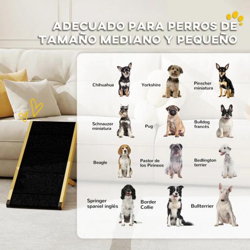 Rampa para Mascotas de Madera con Altura Ajustable en 4 Niveles para Perros Pequeños y Medianos 83,5x35x47,5 cm Natural [2]