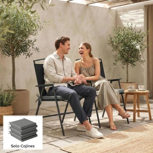 Juego de Cojines para Sillas de Comedor 46x42x7 cm 6 Piezas con Funda Lavable y Lazos Impermeable Anti-UV Gris Oscuro [3]