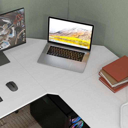 Escritorio Esquinero Moderno con Marco de Acero Carga 70 kg para Oficina Hogar Estudio 150x150x76 cm Blanco [7]