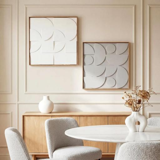 Decoración de Pared de Madera 3D de 2 Piezas con Patrones Geométricos Huecos para Salón Dormitorio Pasillo Blanco