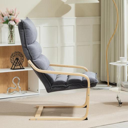 Sillón de Salón Moderno con Respaldo Alto Acolchado Patas de Madera y Tapizado en Terciopelo 67x83x105 cm Gris [9]