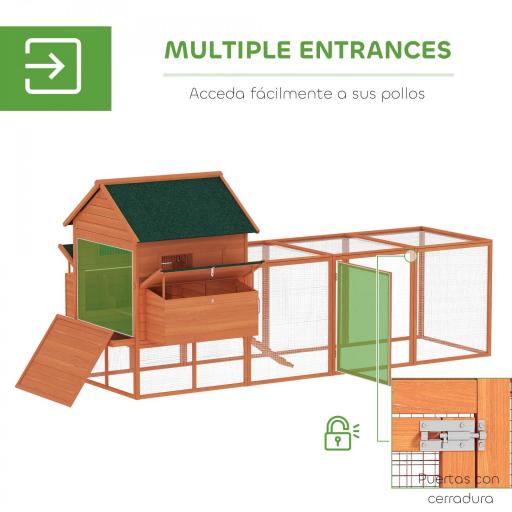 Gallinero de Madera Grande Exterior con 2 Nidos Corral Techo Asfáltico Bandeja Extraíble y Rampa 347x160x150 cm Naranja [5]