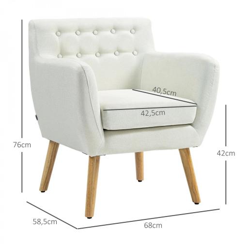 Butaca para Dormitorio con Reposabrazos y Patas de Madera Sofá Individual Carga 125 kg para Oficina Crema [1]