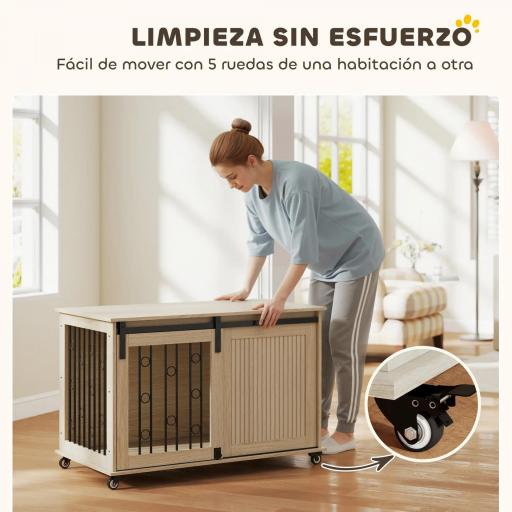 Jaula para Perros Medianos y Grandes Mesa Auxiliar Moderna con 2 Puertas y Cierre 100x56x65 cm Roble [6]