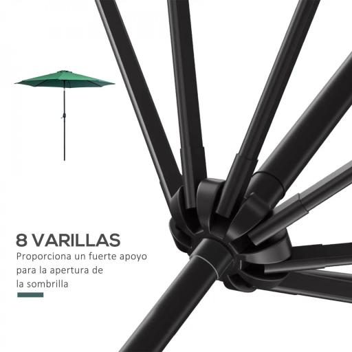 Sombrilla de Jardín Ø295x250 cm con Manivela Parasol Exterior con Mecanismo de Inclinación y Poste Desmontable de Metal para Terraza Piscina Patio Verde [3]
