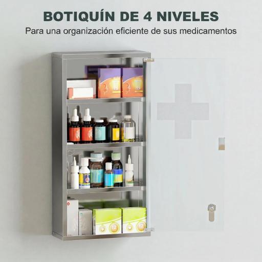 Armario de Medicinas Botiquín Gabinete de Primero Auxilios Acero Inox 4 Estantes Caja Colgante de Pared con Cerradura [4]