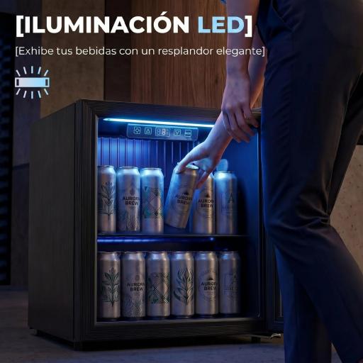 Frigorífico de Bebidas 50 L con Puerta de Vidrio Doble Iluminación LED Estante Ajustable para 48 Latas [3]