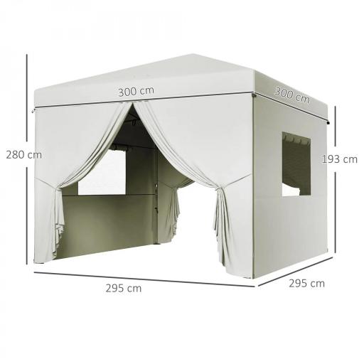 Carpa Plegable Pop-Up 3x3 m con 4 Cortinas Laterales 2 Ventanas de Malla Altura Ajustable Impermeable y Anti-UV Blanco [1]