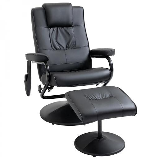 Sillón Relax Reclinable con Reposapiés Sillón de Masaje Eléctrico con 10 Puntos de Masaje Sillón Relax Giratorio con Mando a Distancia para Salón Oficina Negro [4]