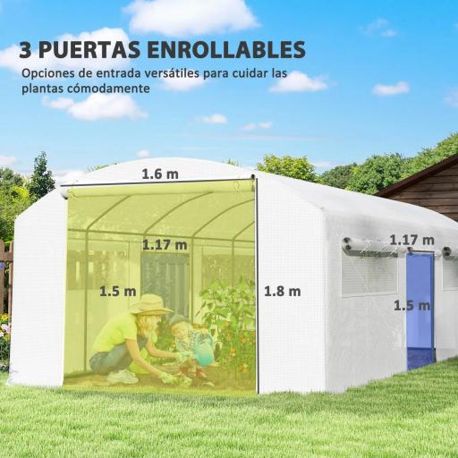 Invernadero de Túnel 6x3x2 m con 6 Ventanas de Malla Cubierta de PE Anti-UV y 3 Puertas Enrollables Blanco [2]