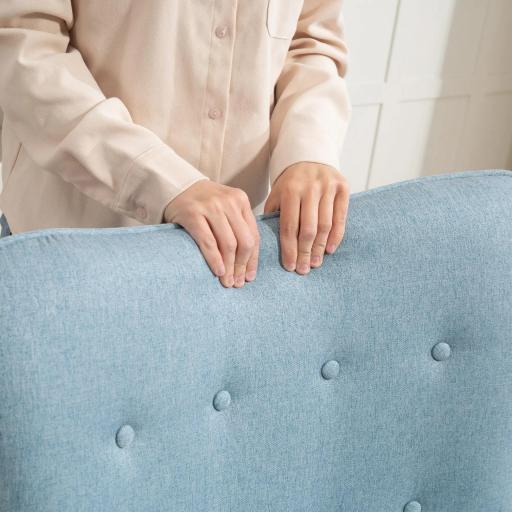 Sillón con Reposapiés Sillón Lectura con Respaldo Alto Capitoné Patas de Madera y Tapizado en Lino Azul Claro [7]