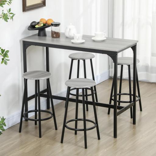Set de Mesa de Bar y 4 Taburetes Estilo Industrial Marco de Metal para Cocina Salón Gris y Negro