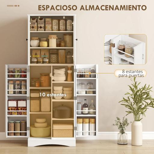 Armario Despensa Cocina con 4 Puertas con 8 Compartimentos 10 Estantes Alacena Moderna con 4 Estantes Ajustables Blanco [5]
