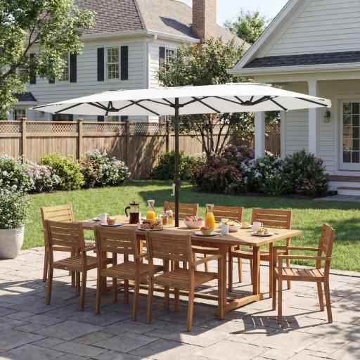 Sombrilla Doble de Jardín 4,6x2,6 m con Manivela Manual Protección UV50+ Funda Resistente al Agua Blanco [7]