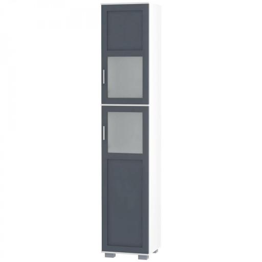 Armario Alto de Baño Mueble Columna de Baño con 2 Puertas de Vidrio Templado y Estantes Ajustables 37x35x190 cm Blanco y Gris [8]
