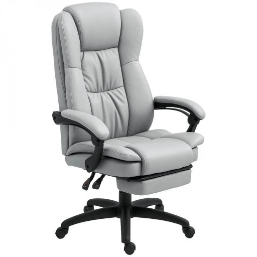 Silla de Oficina con 6 Puntos de Masaje Vibratorio con Altura Ajustable Respaldo Reclinable y Reposapiés Retráctil Gris [9]