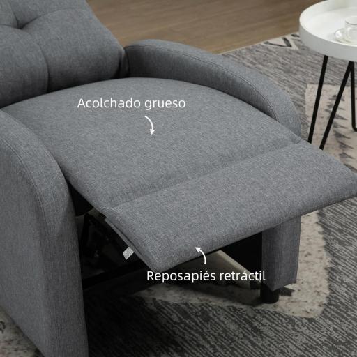 Sillón Reclinable Manual Sofá Individual con Reclinación hasta 155º Carga 150 kg Gris [4]