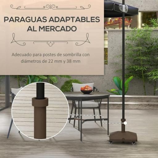Base para Sombrilla con Ruedas con Postes Ø22 mm a Ø38 mm Rellenable de Arena 18 kg o Agua 16 kg para Jardín Marrón [4]