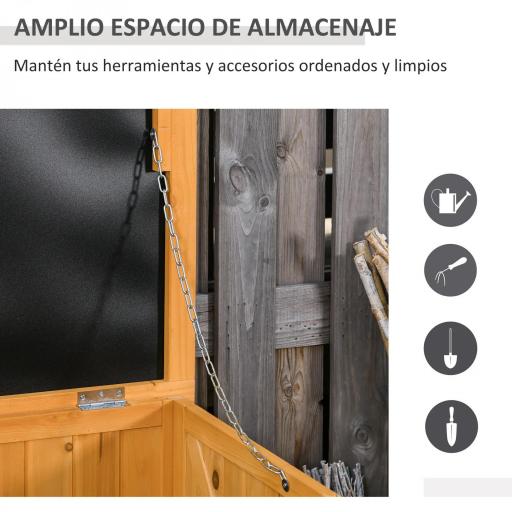  Baúl de Madera Exterior Caja de Almacenamiento de Jardín con Tapa Abrible y Diseño Persiana 127x56x60 cm Natural [7]