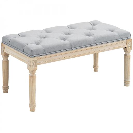 Banco Pie de Cama Tapizado en Lino Sintético con Patas de Madera y Asiento Acolchado Estilo Vintage Gris Claro [9]