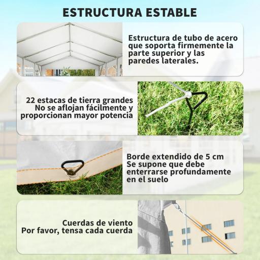 Carpa para Fiestas 4x8 m Carpa de Jardín con Paredes Extraíbles Puerta y Ventanas UPF50+ para Boda Camping Blanco [5]